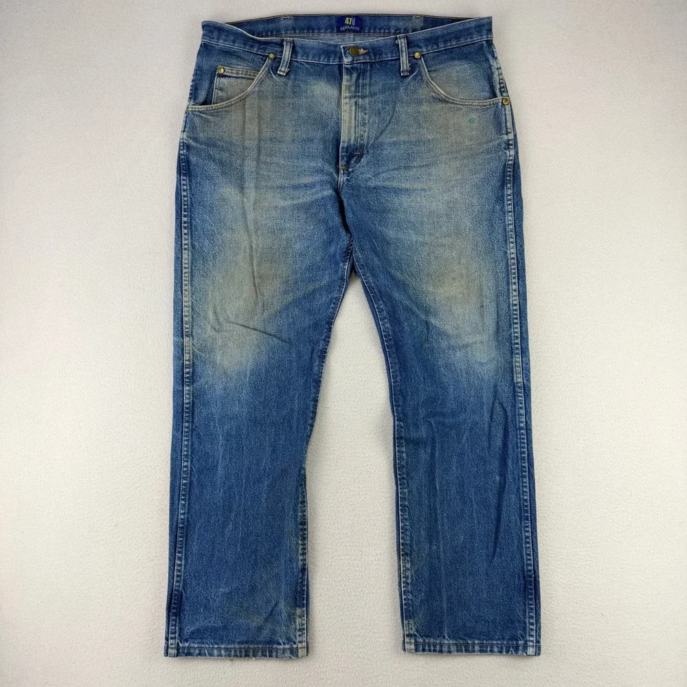 Wrangler Jeans 47MWZ Cowboy Cut Mens 36x30 Blue Faded Distressed Denim Rodeo Y2K